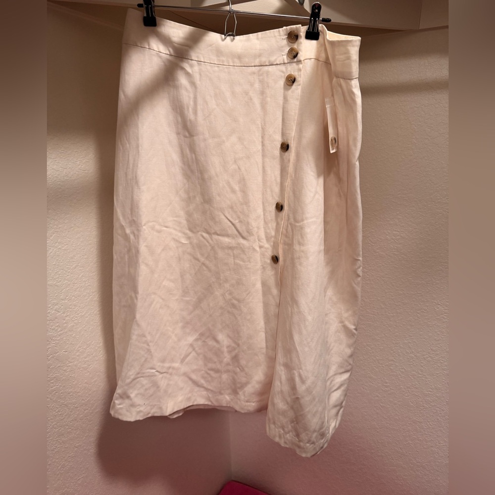 Chelsea28 / Nordstrom Ivory Linen-Blend Button-Front Midi Skirt - Size XL - NWT